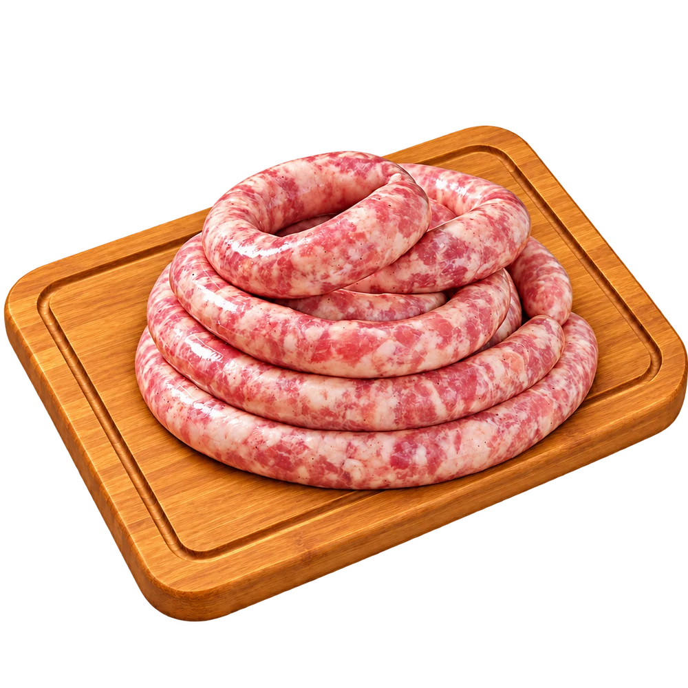 Linguiça caipira sobre uma tábua — foto ilustrativa